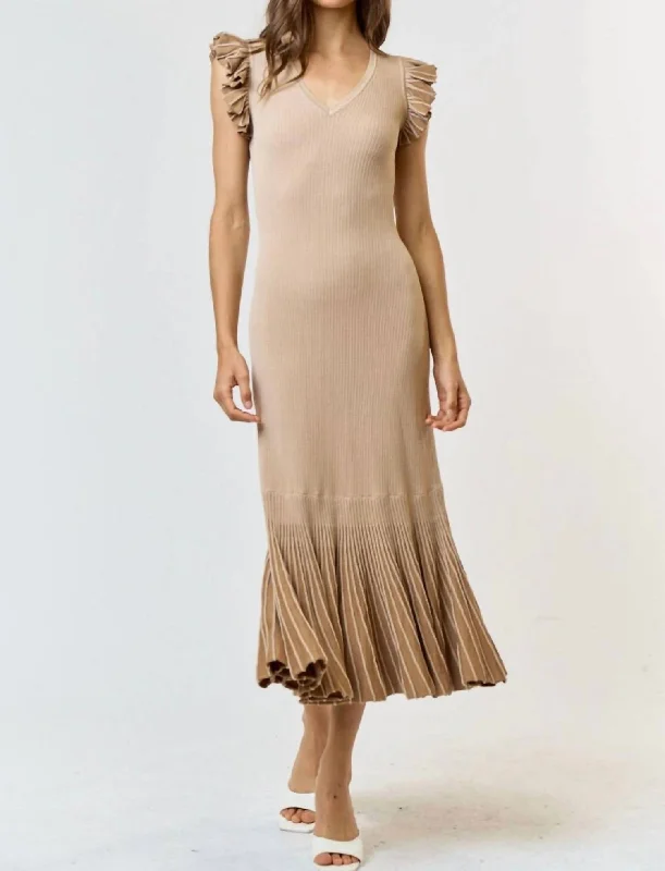 Price Meltdown The Afterglow Plated Knit Dress In Sand