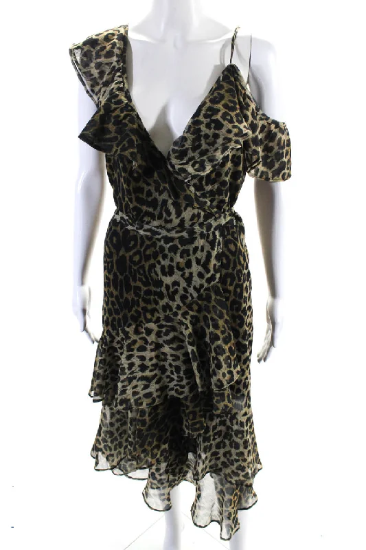 Deep Discounts Allsaints Womens Brown Leopard Print Ruffle Sleeveless Kari Leppo Dress