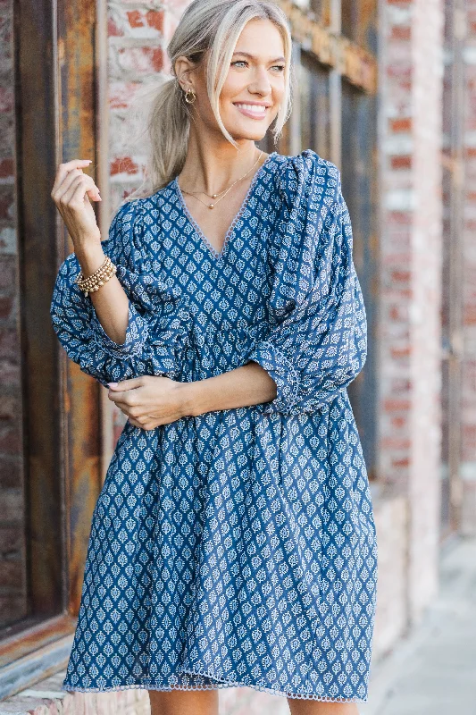 While Supplies Last Moving Forward Denim Blue Medallion Dress