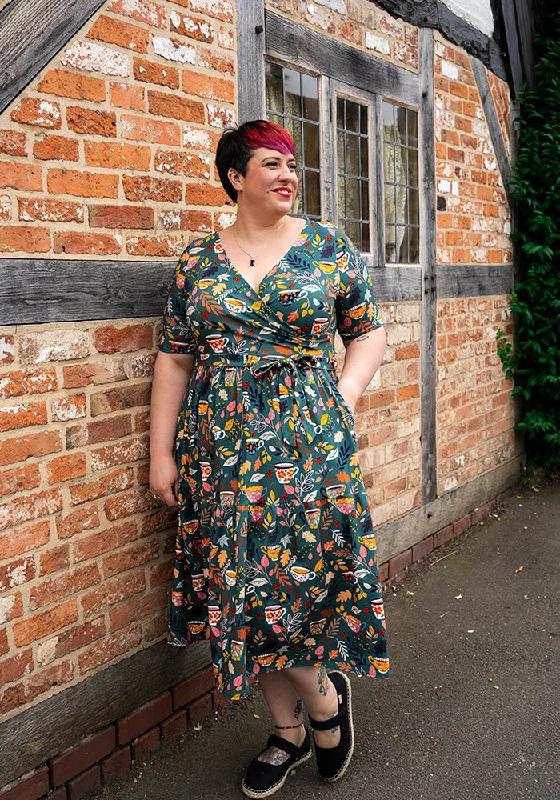 Exclusive Deal Chaya Tea Cups Print Tiered Hem Cotton Midi Dress