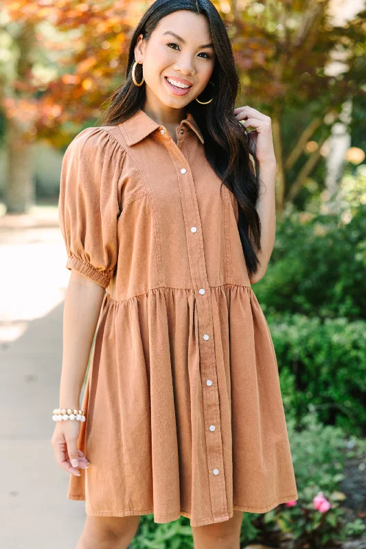 Clearance Items Well Known Cinnamon Brown Denim Babydoll Dress
