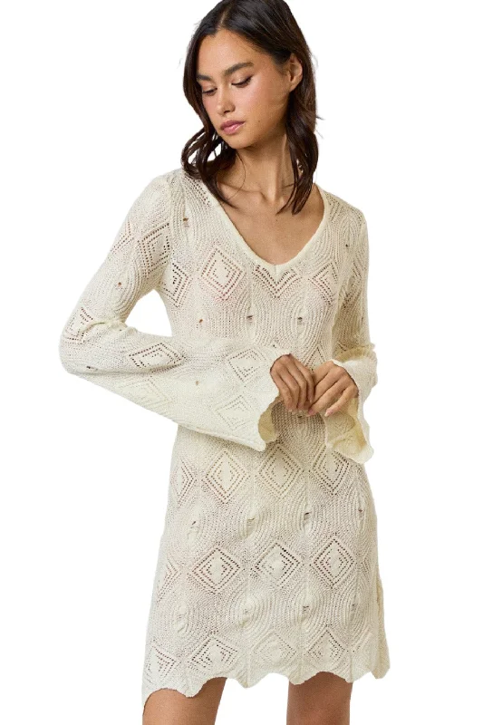 Buy Now CROCHET BELL SLEEVE V-NECK SWEATER COVER UP DRESS