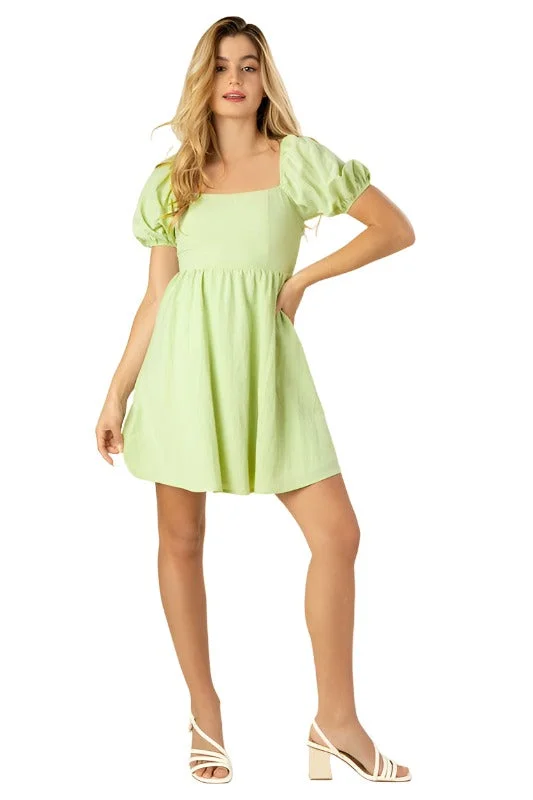 Lowest Price Tie Back dress With Puff Sleeves