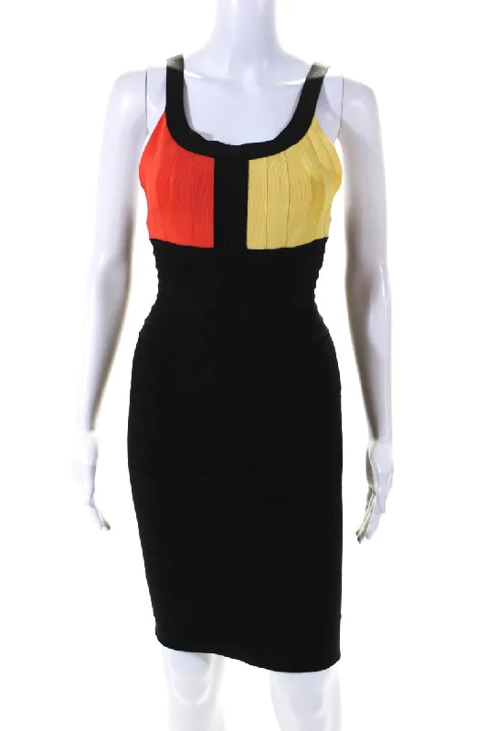 Instant Discount Herve Leger Women's Scoop Neck Bandage Color Block Mini Dress Black