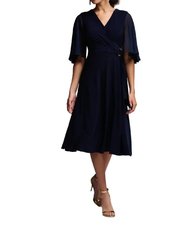 Inventory Reduction V-Neck Flutter Sleeve Dress In Midnight