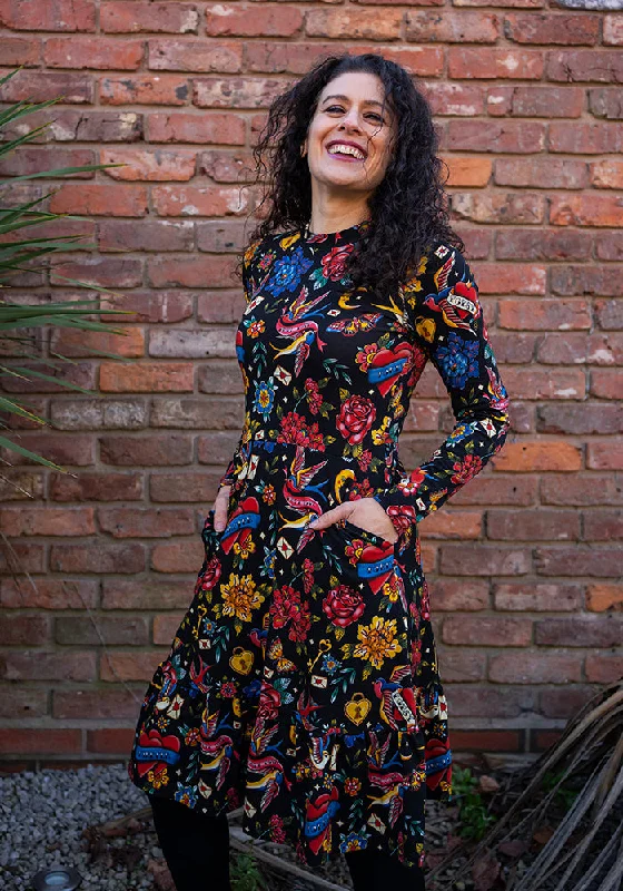 Great Bargains Roux Tattoo Print Tiered Hem Cotton Dress