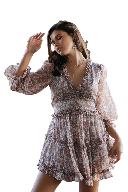 Price Reduction Printed Ruffle Mini Dress