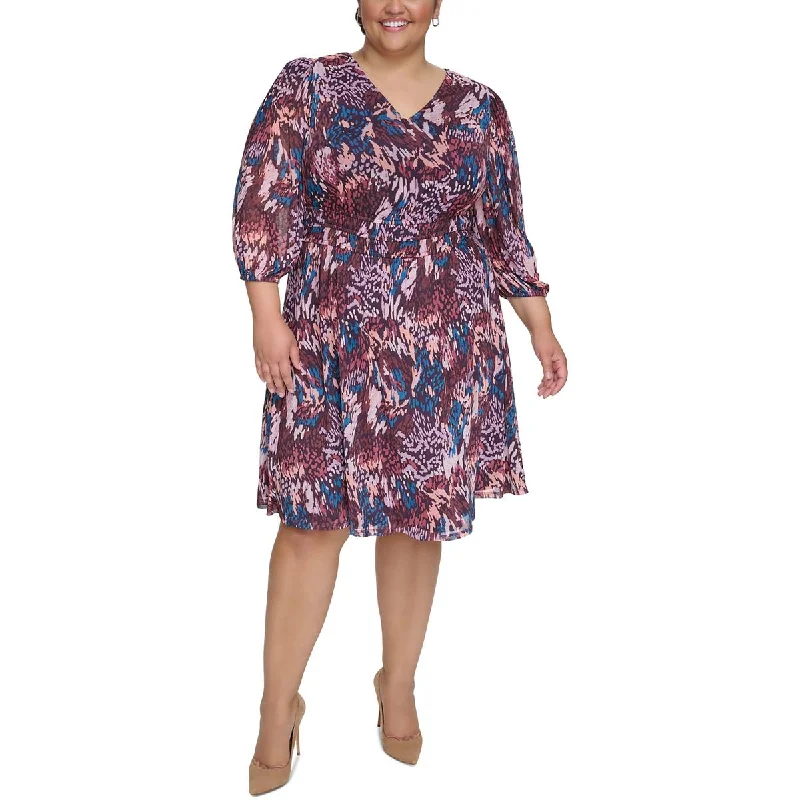 Act Fast Plus Womens Ruched Waist Midi Wear To Work Dress