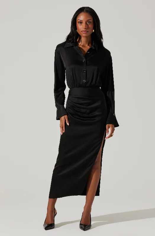 Early Bird Discount Elizabello Satin Midi Shirt Dress