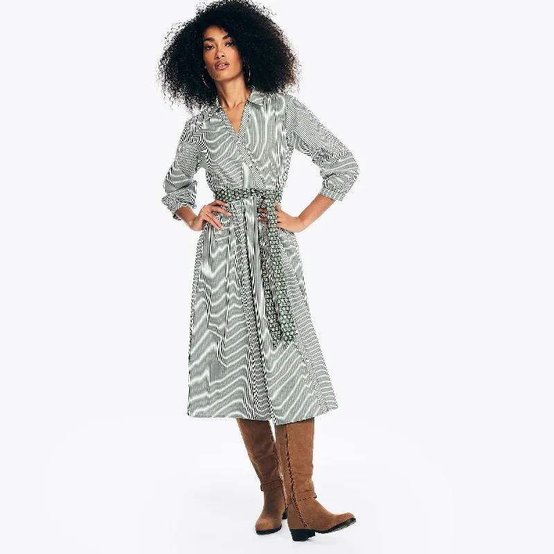 YEAR-End Clearance Nautica Womens Quarter-Sleeve Striped Shirt Dress