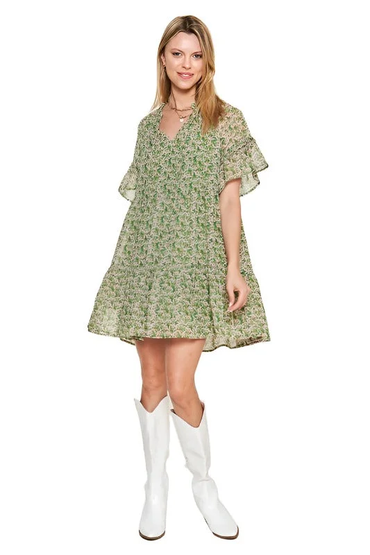 Reduced Prices Floral print v-neck mini dress JBJ1054-1