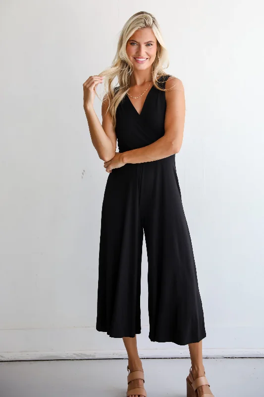 Unmissable Offer FINAL SALE - Playful Impression Black Surplice Jumpsuit