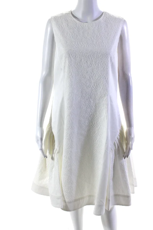Deal Alert Adeam Womens Cotton Kathleen Patchwork Floral Embroidered Dress White