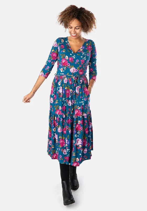 Markdowns Keren Floral Print Tiered Hem Viscose Midi Dress