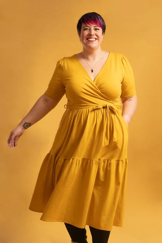 Epic Deals Murphy Ochre Tiered Hem Cotton Midi Dress