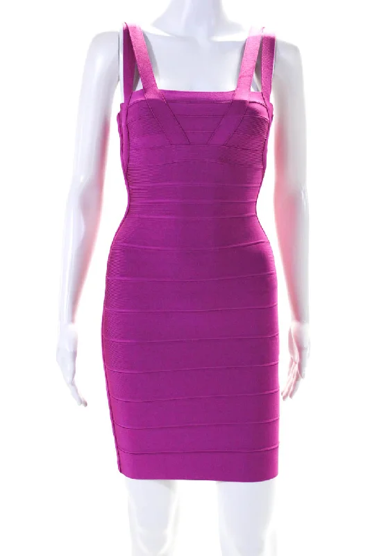 Buy Now Herve Leger Womens Sleeveless Square Neck Stretch Knit Zinnia Dress Pink Small