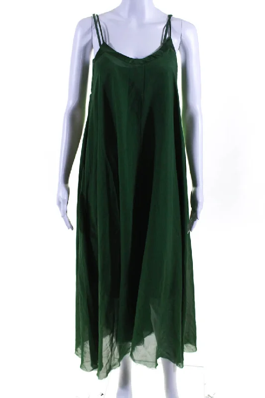 Price Drop Brazeau Tricot Womens Chiffon Raw Hem Scoop Neck Midi Dress Green Silk