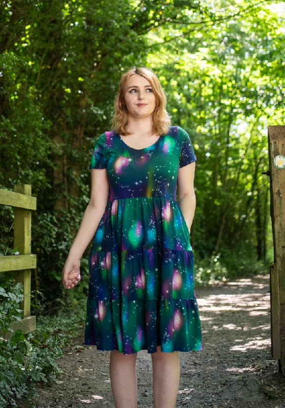 Flash Sale Stelara Galaxy Print Tiered Hem Cotton Dress