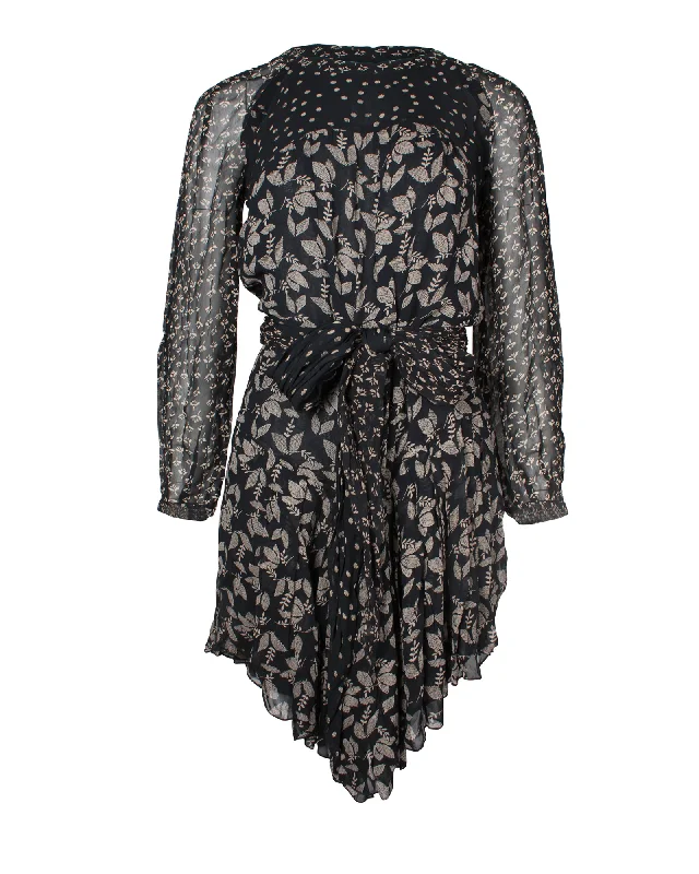 Savings Bonanza Isabel Marant Étoile Prewitt Leafprint Georgette Dress in Black Viscose