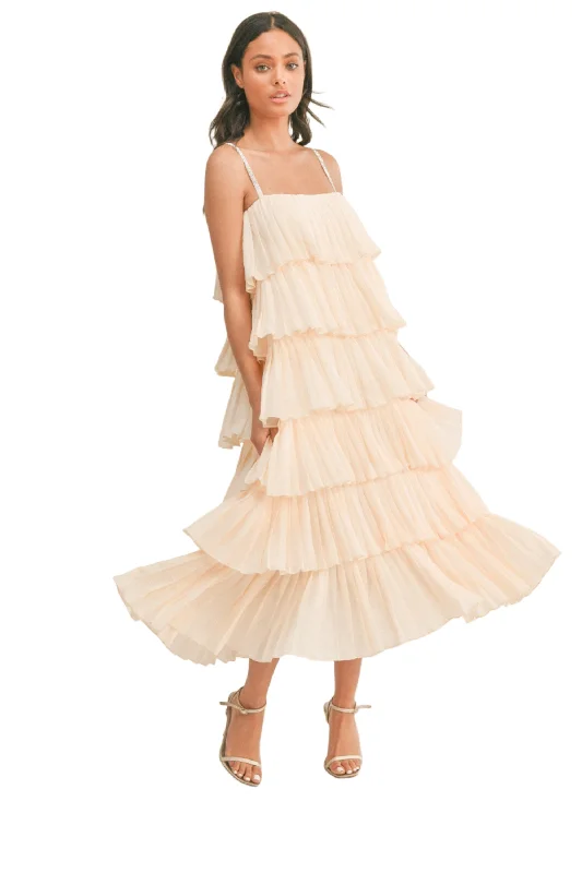 Savings Spectacular RUFFLE TIER MIDI DRESS WITH RHINESTONE STRAPS