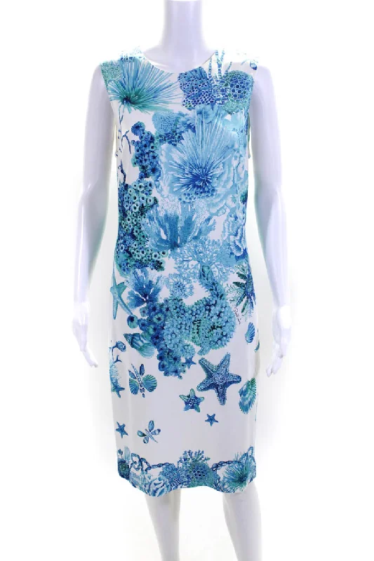 Year-End Clearance Roberto Cavalli Womens Sea Shell Print Maxi Dress White Blue