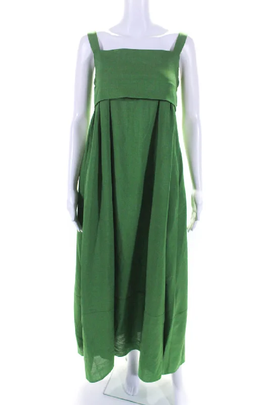 Bargain Prices Adeam Womens Green Square Neck Tie Back Sleeveless A-Line Park Dress