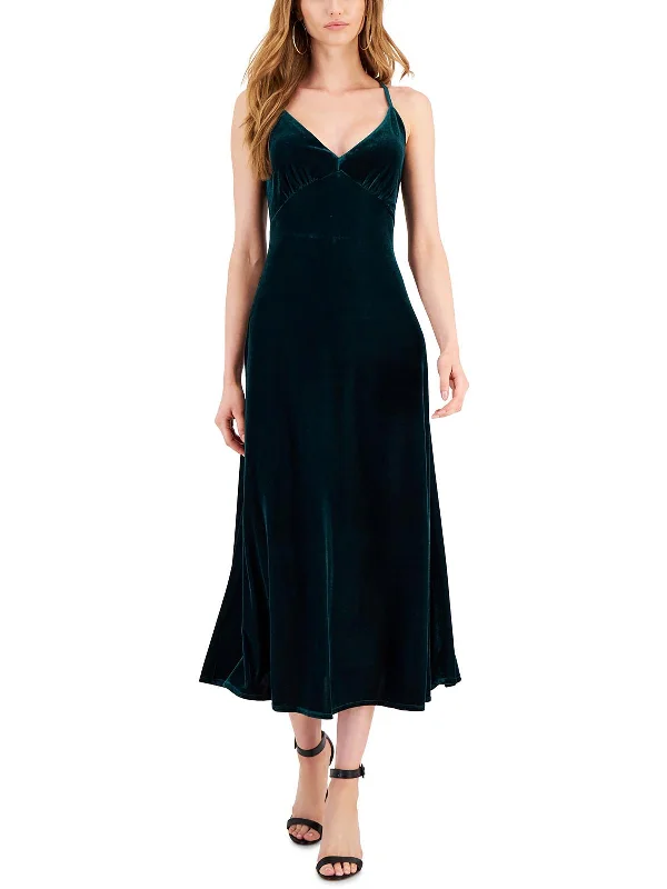 Sneak Peek Sale Petites Womens Velour Spaghetti Straps Evening Dress