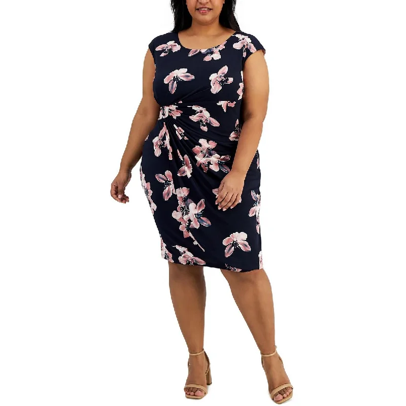 Daily Deals Plus Womens Printed Midi Sheath Dress