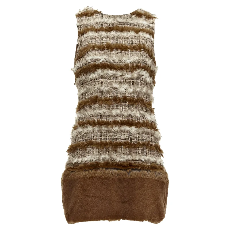 Best Bargains Chanel Fantasy Tweed Fluffy Faux Fur Trim Shift Dress