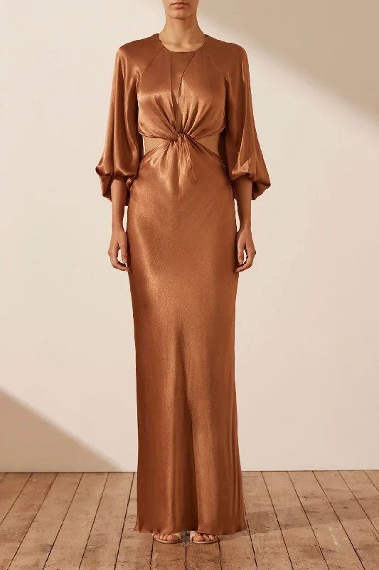 Today’s Deal LA LUNE TWIST FRONT CUT OUT MAXI DRESS - ALMOND