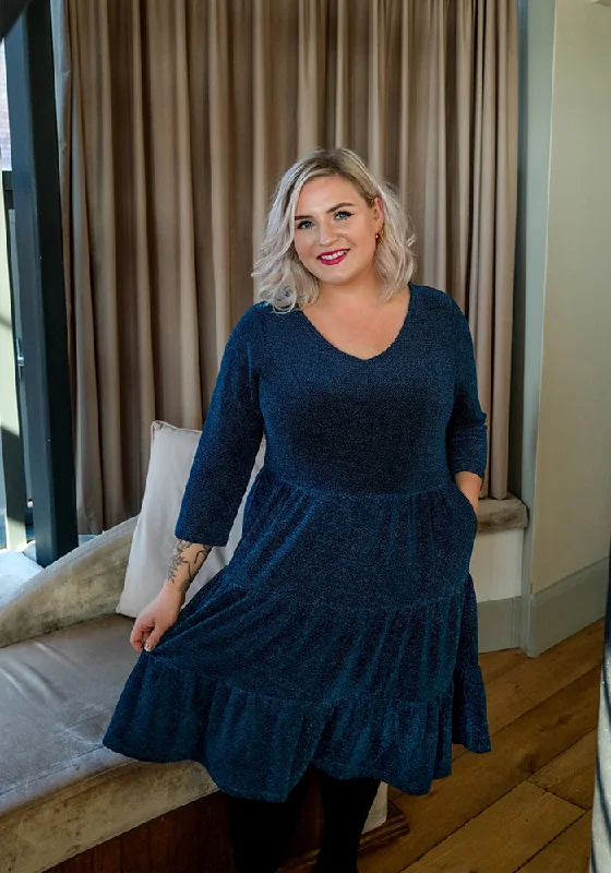 Great Deals Kya Teal Sparkle Tiered Hem Dress