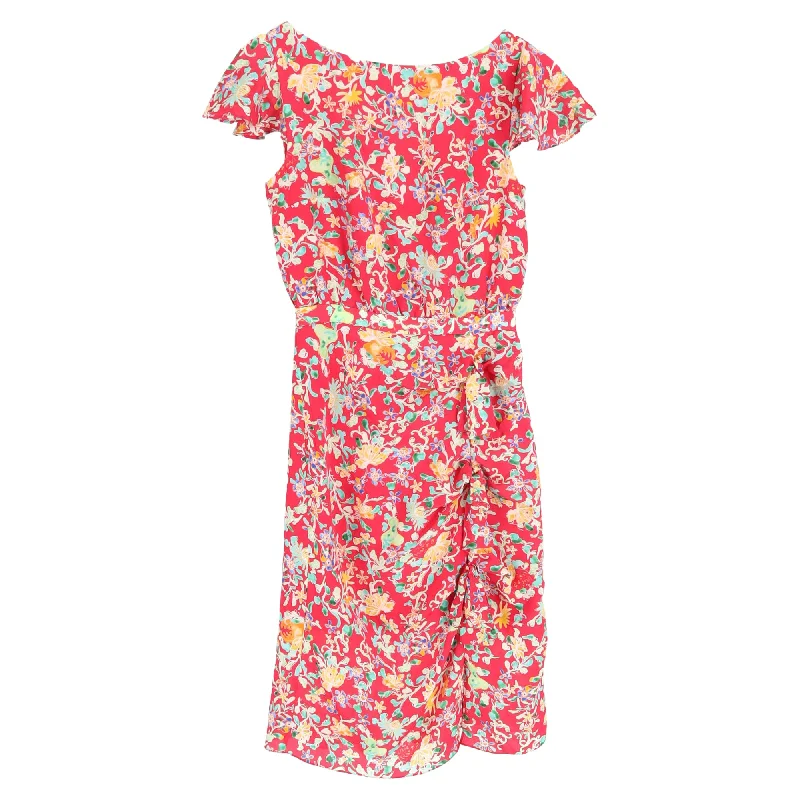 Limited Edition Saloni Heather Floral Print Midi Ruffle Detail Dress in Multicolor Silk