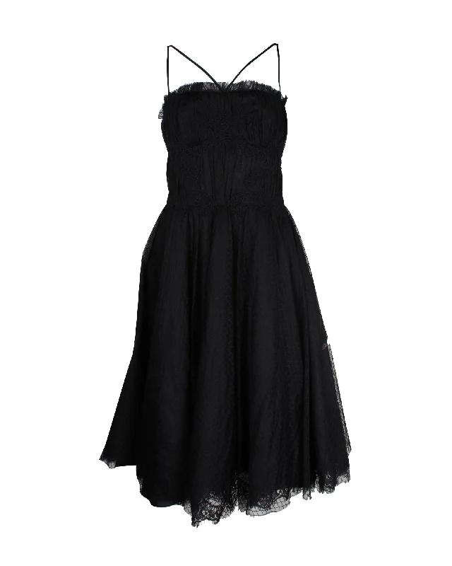 Crazy Savings Dolce & Gabbana Ruched Lace Dress in Black Cotton