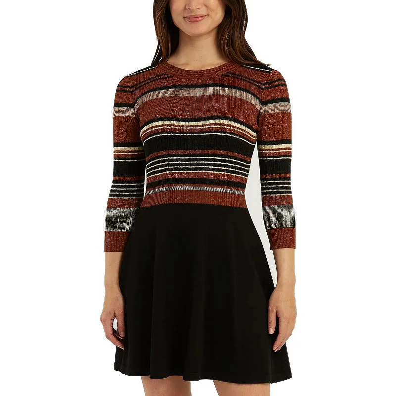 Weekend Flash Sale Juniors Womens Striped Fit & Flare Sweaterdress