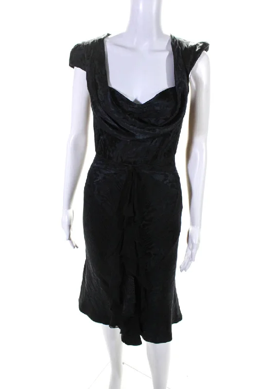 Factory Direct Sale Zac Posen Women's V-Neck Sleeveless Ruffle Midi Dress Black