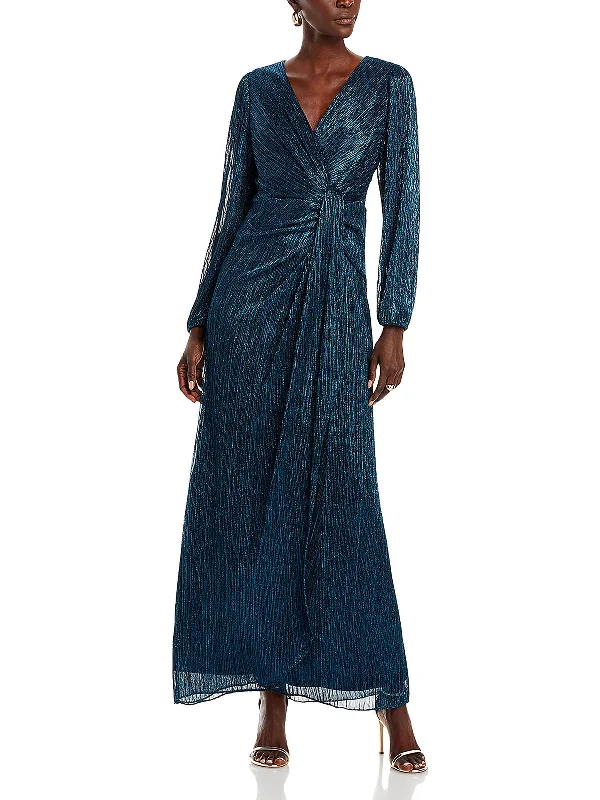 Markdown Madness Womens Metallic Draped Evening Dress