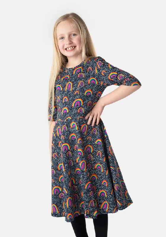 Fantastic Deals Children's Navy Rainbow Print Cotton Dress (Maeve)