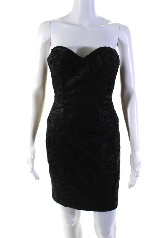Discount Mania Fotini Womens Back Zip Sweetheart Leather Laser Cut Dress Black
