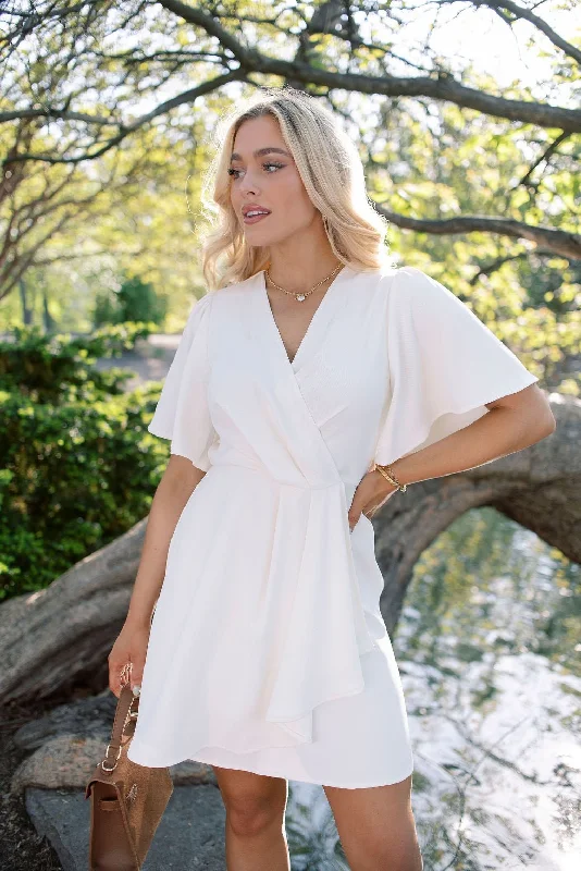 Discount Extravaganza White Short Sleeve Wrapped Mini Dress - FINAL SALE