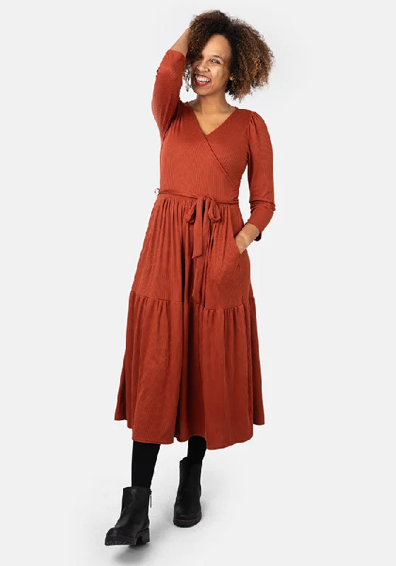 Price Rollback Lou Rust Tiered Hem Midi Dress