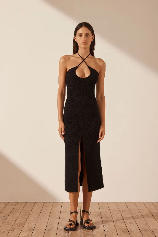 Final Clearance EVE KEYHOLE MIDI DRESS - BLACK