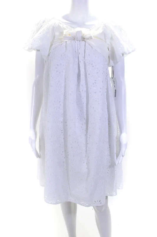 Today Only Adeam Womens Wildflower Embroidered Eyelet Puff Sleeve Shift Dress White