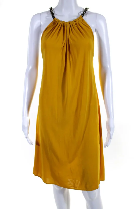 Get It Before It’s Gone Yigal Azrouel Womens Matte Jersey Halter Sleeveless Shift Dress Yellow Get It Before It’s Gone Yigal Azrouel Womens Matte Jersey Halter Sleeveless Shift Dress Yellow