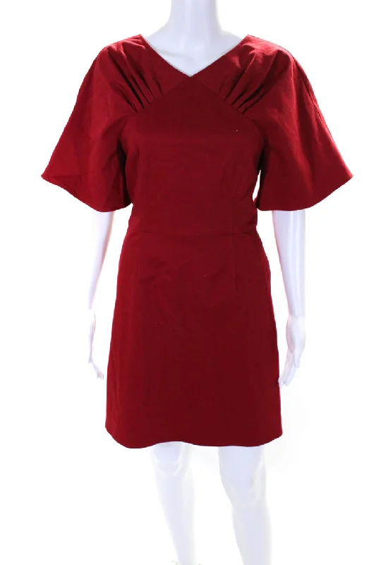 Can't Be Beat Carolina Herrera Womens Cotton Pleated Short Sleeve Zip Up Dress Red