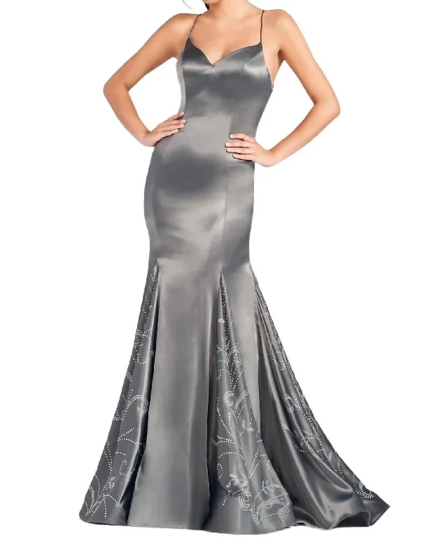 Clearance Sale Godet Skirt Strappy Back Dress In Charcoal