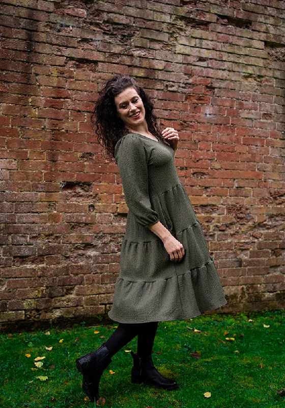 Closeout Hattie Khaki Tiered Hem Dress