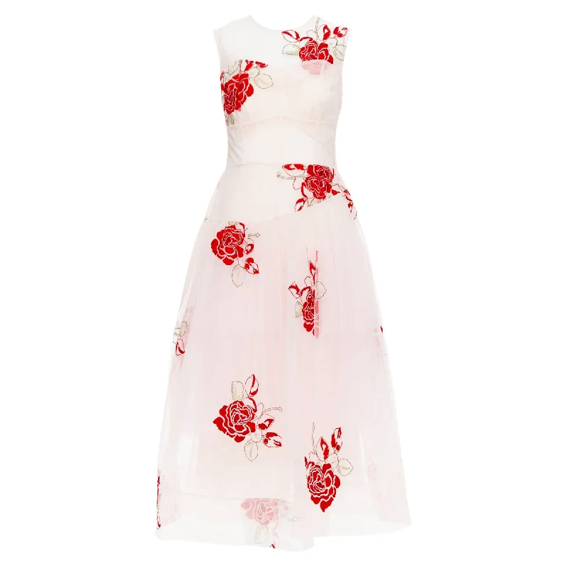 Lowest Price Simone Rocha Runway Rose Floral Embroidery Tulle Dress