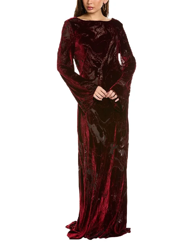 Special Price Alberta Ferretti Velvet Burnout Silk-Blend Gown