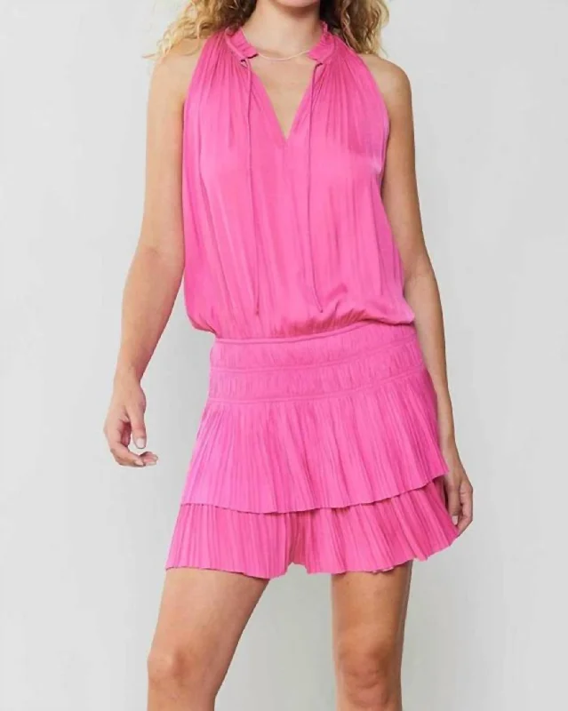 Early Access Cara Pleated Mini Dress In Azalea