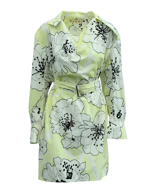Friends and Family Sale Marni Floral Belted Dress in Yellow Cotton